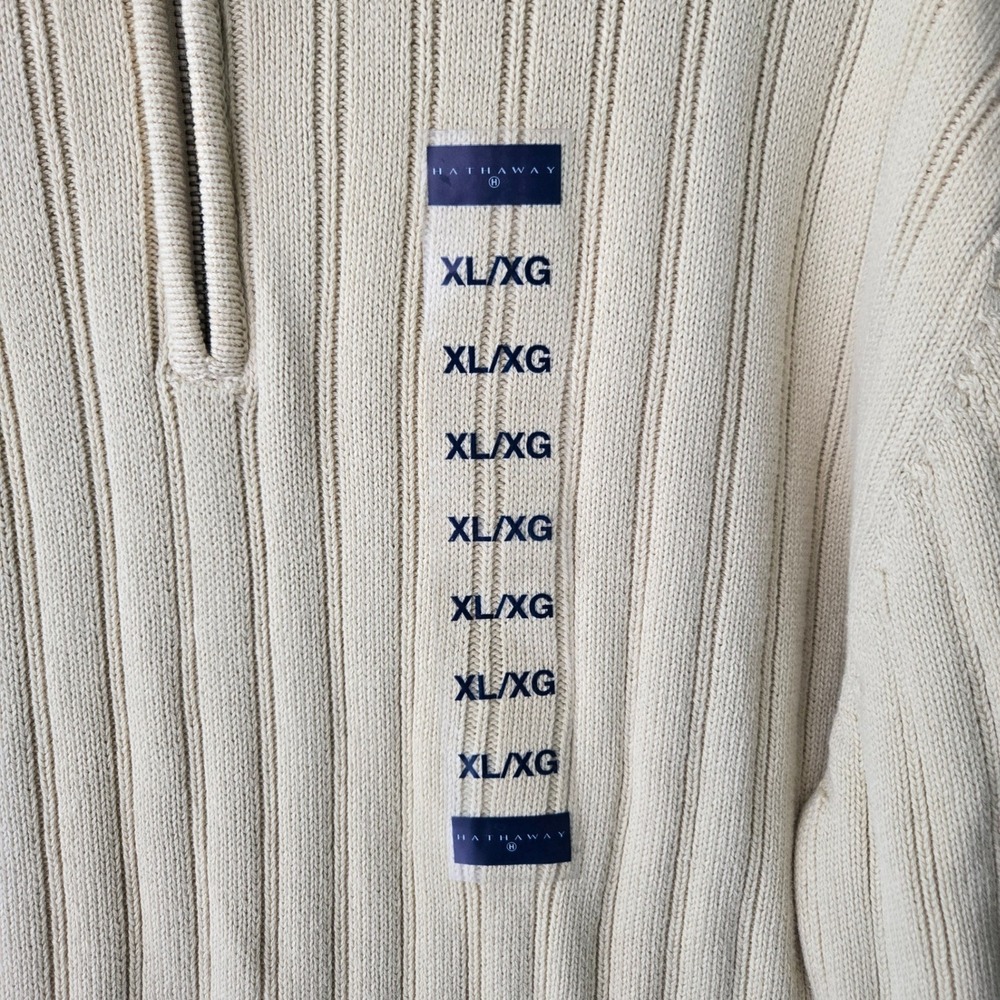 Hathaway Mens XL Quarter Zip Sweater Beige 100% Cotton Ribbed Knit Mock Neck NWT - Picture 5 of 10